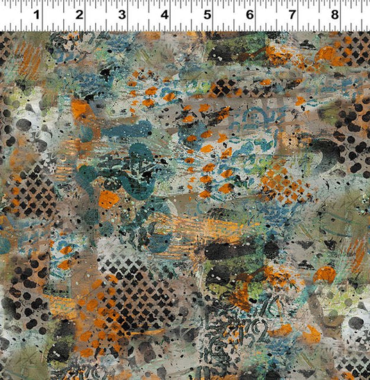 Emerald Hollow Collage Multi Sue Zipkin Clothworks Cotton Fabric CLT-Y4826-55