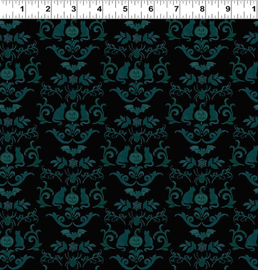 Emerald Hollow Damask Black Sue Zipkin Clothworks Cotton Fabric CLT-Y4827-3
