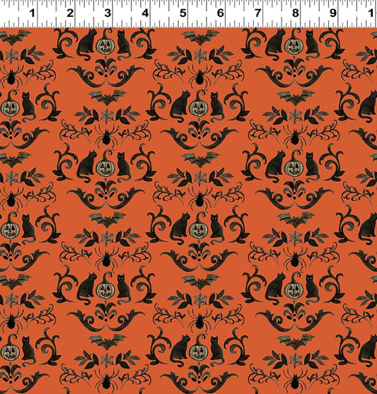 Emerald Hollow Damask Orange Sue Zipkin Clothworks Cotton Fabric CLT-Y4827-36
