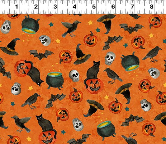 Emerald Hollow Halloween Toss Orange Sue Zipkin Clothworks Cotton Fabric CLT-Y4829-36