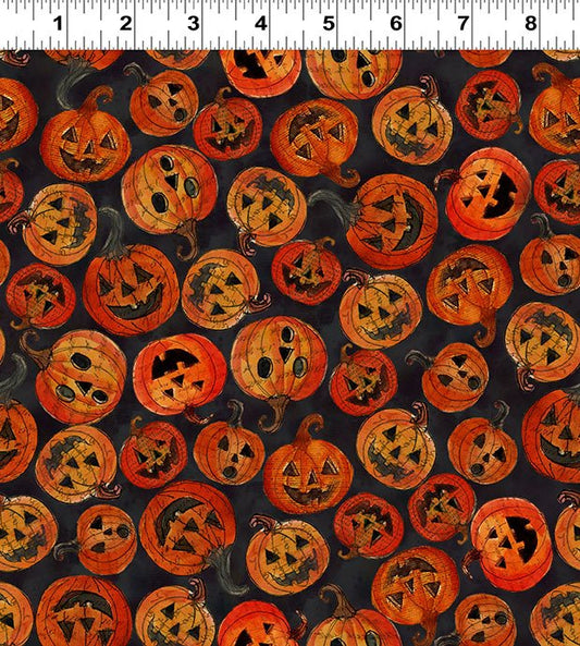 Emerald Hollow Pumpkins Black Sue Zipkin Clothworks Cotton Fabric CLT-Y4828-3
