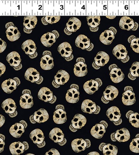 Emerald Hollow Skulls Black Sue Zipkin Clothworks Cotton Fabric CLT-Y4830-3
