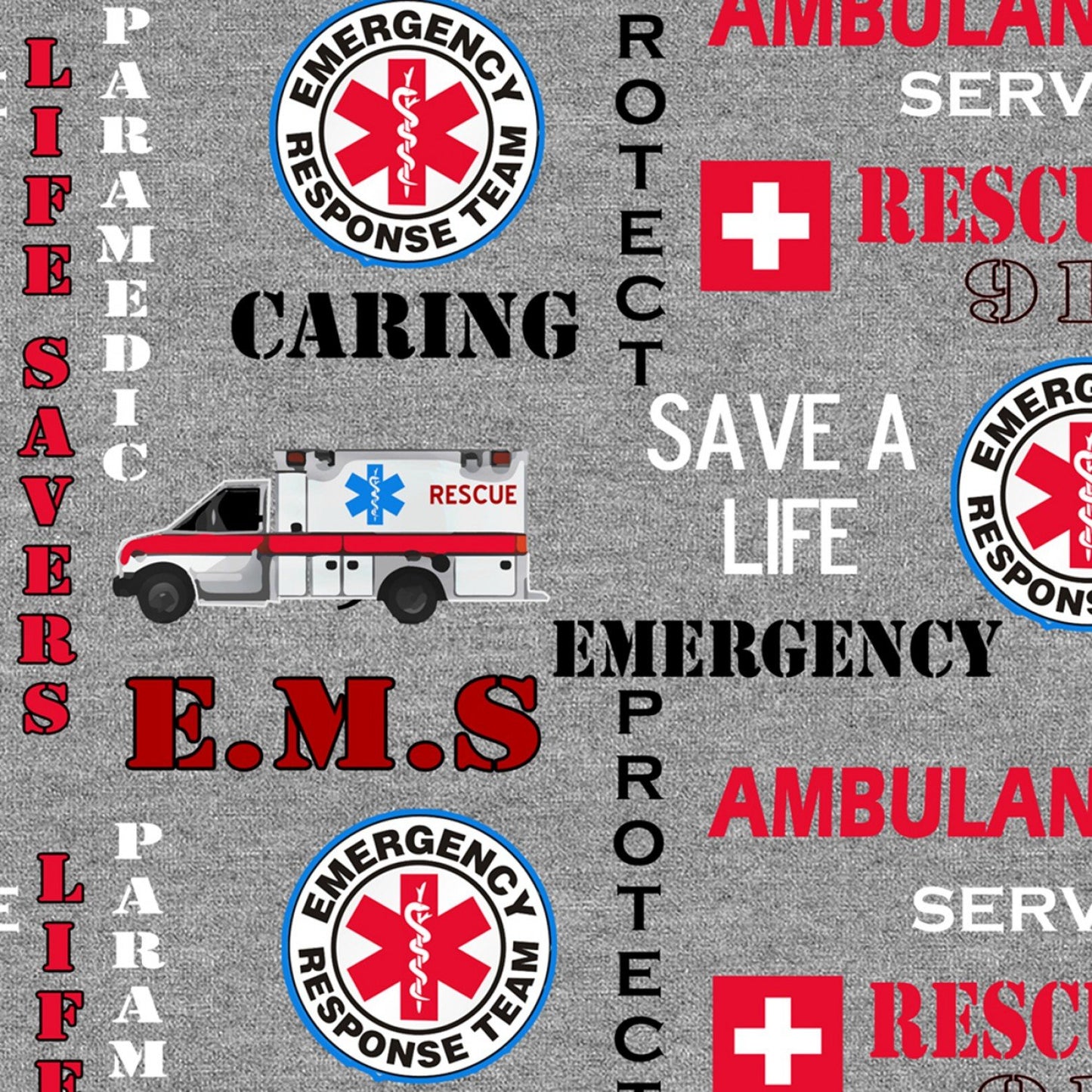 Emergency Response Team EMS Rescue 911 Seal Gray Sykel Cotton Fabric