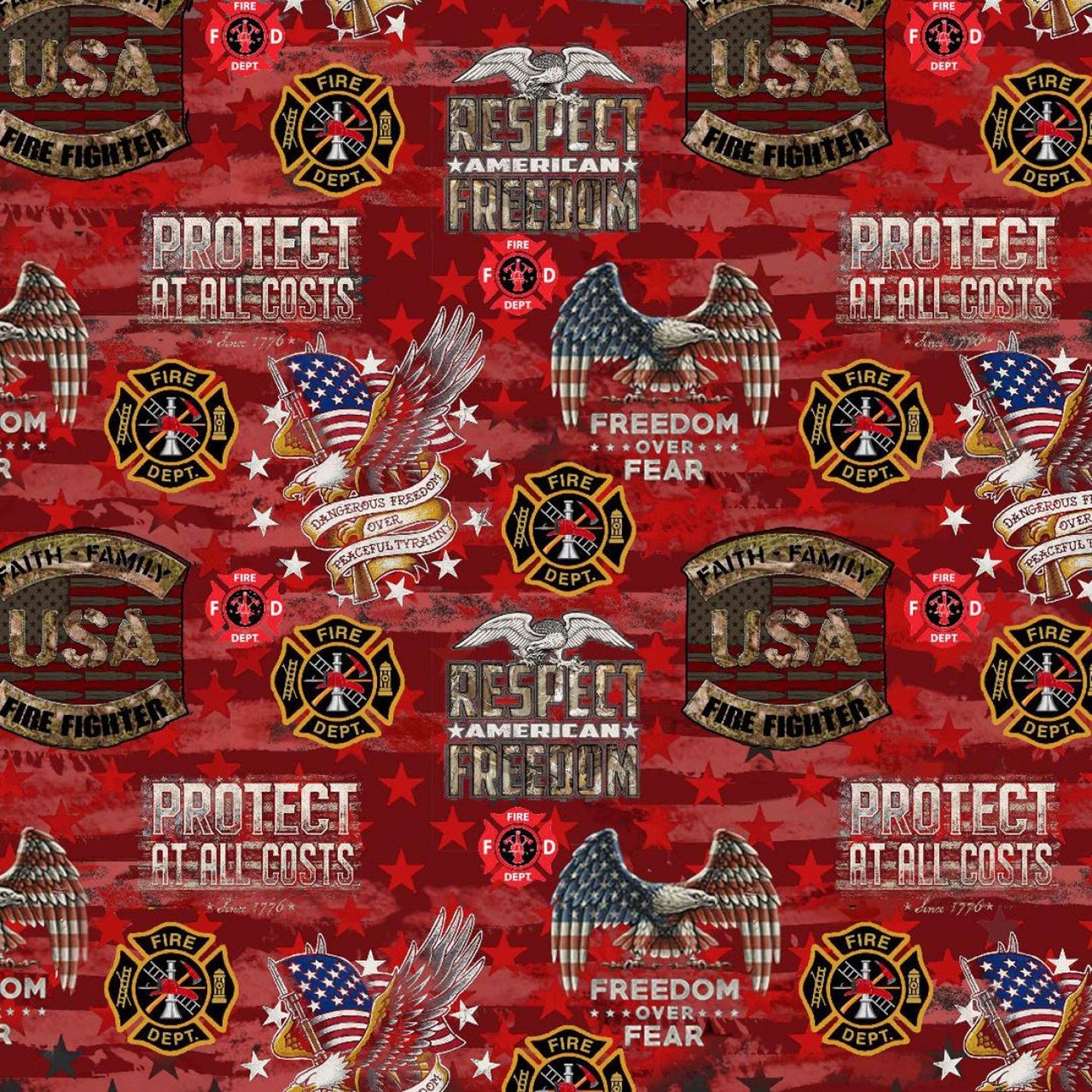 Firefighter Camo USA Flag Allover Badge Flag Sykel Cotton Fabric