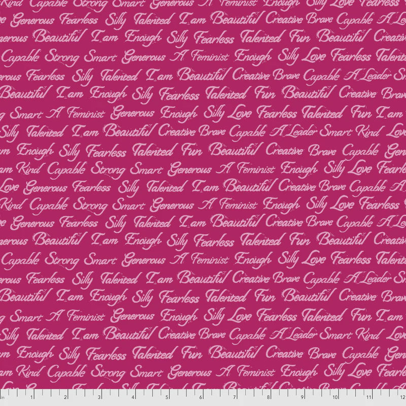 Enchanted I Am Script PomeGrainnate Pink Valori Wells Free Spirit Cotton Fabric