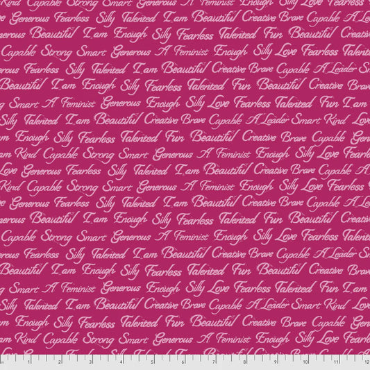 Enchanted I Am Script PomeGrainnate Pink Valori Wells Free Spirit Cotton Fabric