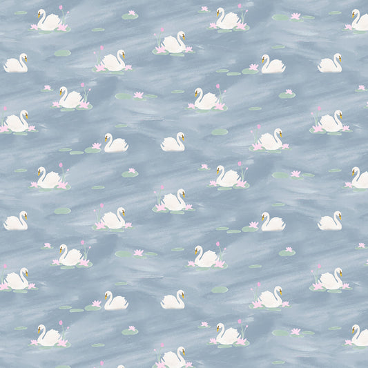Enchanting FLANNEL Swan Lake Blue Michael Moon 3 Wishes Cotton FLANNEL Fabric 3W-24535-BLU-FLN