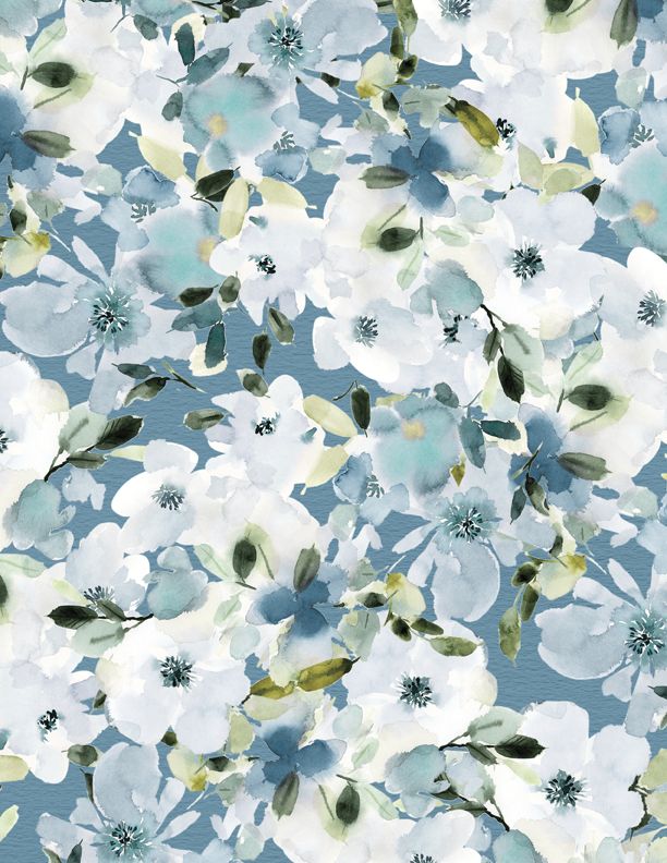 Enchantment Large Floral Blue Stephanie Ryan Wilmington Prints Cotton Fabric