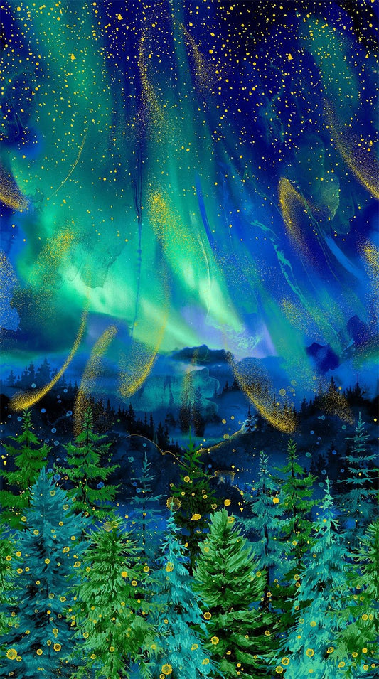 Endless Sky Metallic Panel 24" Chong-A-Hwang Timeless Treasures Cotton Fabric TT-PANEL-CM4390-FOREST