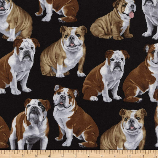 English Bulldog Dog Puppy Black Dog Show Collection Timeless Treasures Cotton Fabric