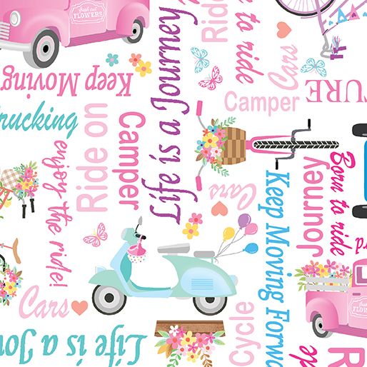 Enjoy the Ride Ride on Words White Kanvas Studio Benartex Cotton Fabric