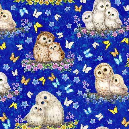 Epic Owls Royal Owls and Butterfly Blue Kayomi Harai Studio E Cotton Fabric