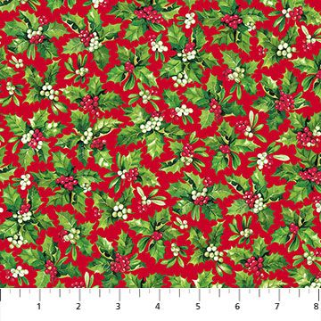 Here Comes Santa Holly Toss Red Jason Kirk Northcott Cotton Fabric