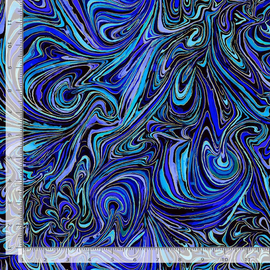 Escapade Abstract Metallic Marble Indigo Chong-A Hwang Timeless Treasures Cotton Fabric TT-ESCAPADE-CM3799-INDIGO | US Fabric Shop
