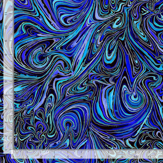 Escapade Abstract Metallic Marble Indigo Chong-A Hwang Timeless Treasures Cotton Fabric TT-ESCAPADE-CM3799-INDIGO