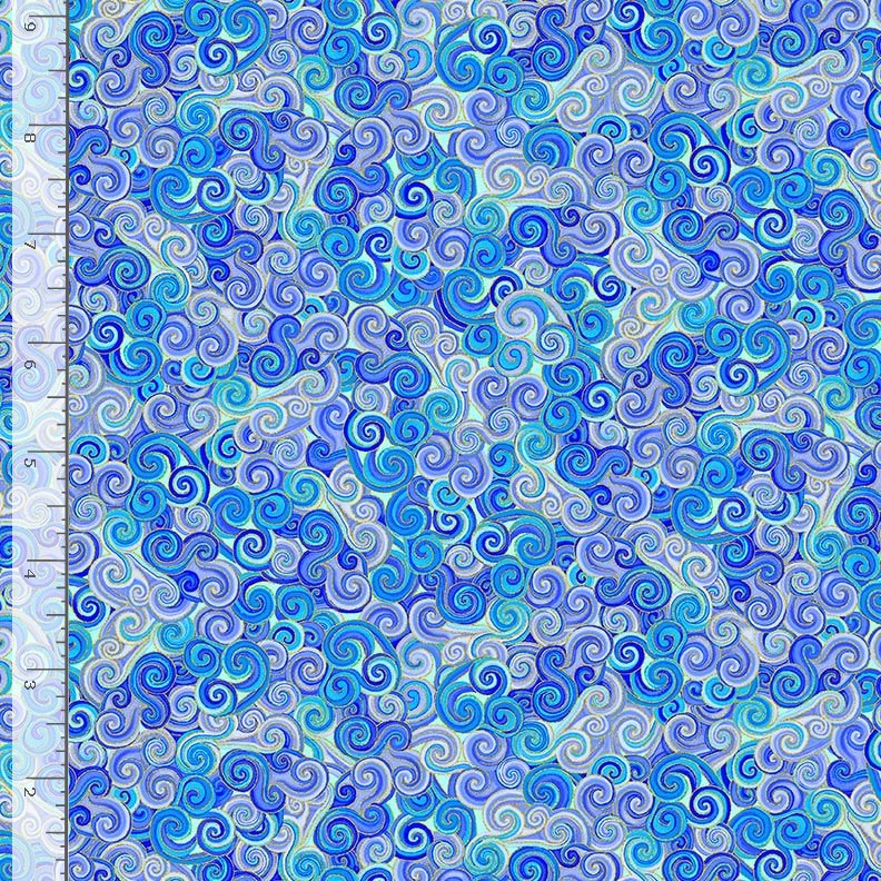 Escapade Scroll Blue Purple Metallic Gold Chong-A Hwang Timeless Treasures Cotton Fabric TT-ESCAPADE-CM3800-PURPLE
