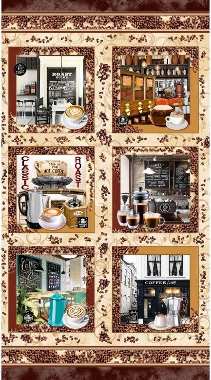 Espresso Yourself Corner Coffee Panel 24" Latte Brown Michael Miller Cotton Fabric
