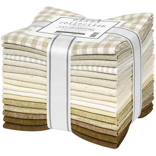 Essex Warm Neutrals Fat Quarter Bundle 18" x 21" 16 pcs Robert Kaufman 55% Linen 45 Cotton Blended Woven Fabric