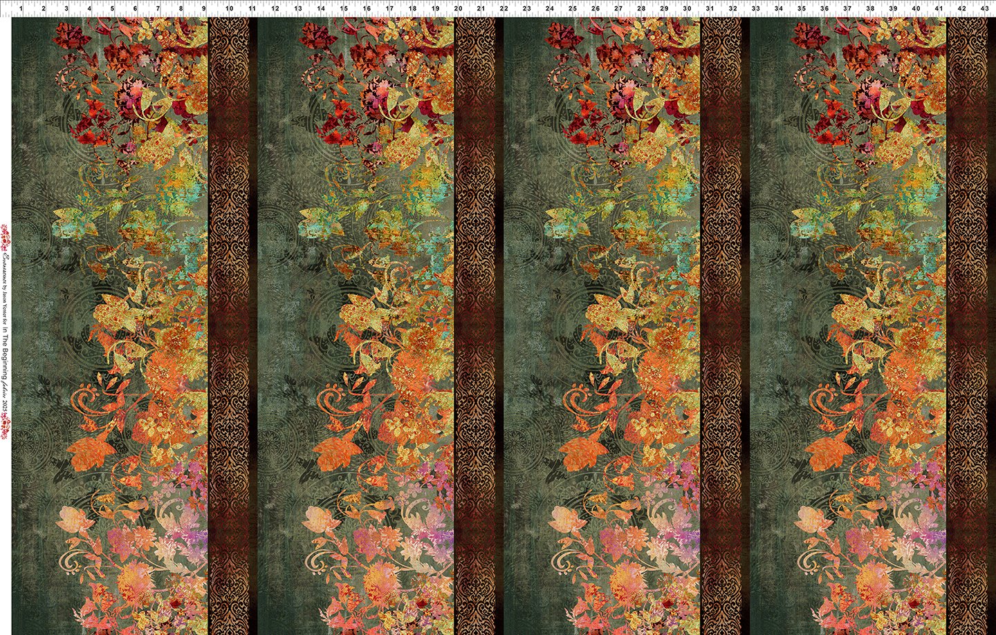 Evanescence Border Spice Green Orange Jason Yenter The Beginning Fabrics Cotton Fabric ITB-1EV-1
