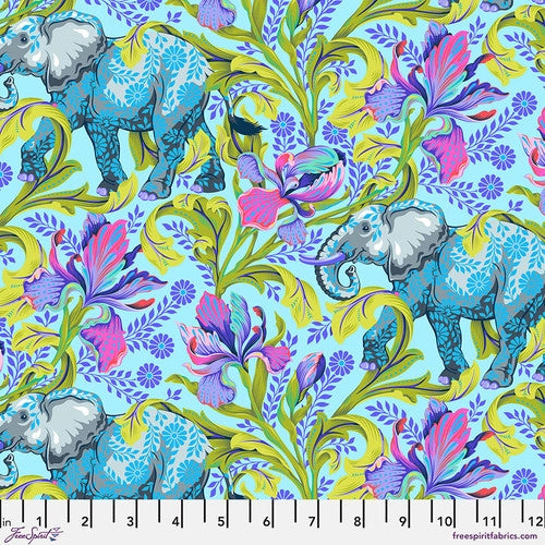 Everglow Elephant All Ears Aura Blue Tula Pink Free Spirit Cotton Fabric