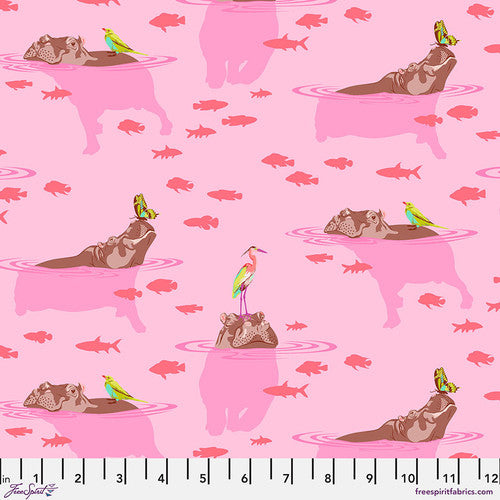 Everglow My Hippos Don't Lie Nova Pink Tula Pink Free Spirit Cotton Fabric