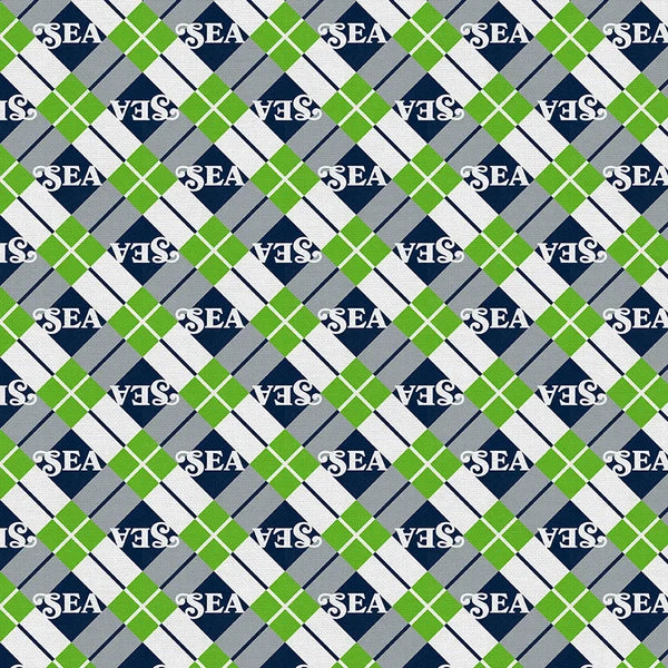 Evergreen Endzone Seattle Argyle Football Green Blue Paintbrush Studios Cotton Fabric PBS-120-26837