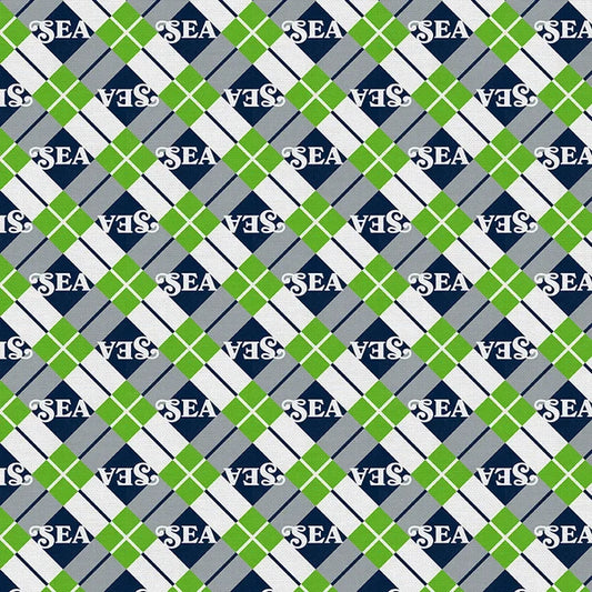 Evergreen Endzone Seattle Argyle Football Green Blue Paintbrush Studios Cotton Fabric PBS-120-26837
