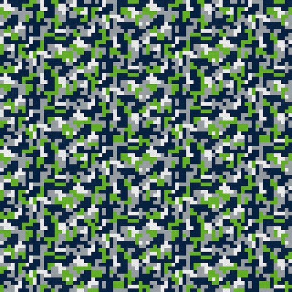 Evergreen Endzone Seattle Football Camo Green Blue Paintbrush Studios Cotton Fabric PBS-120-26840