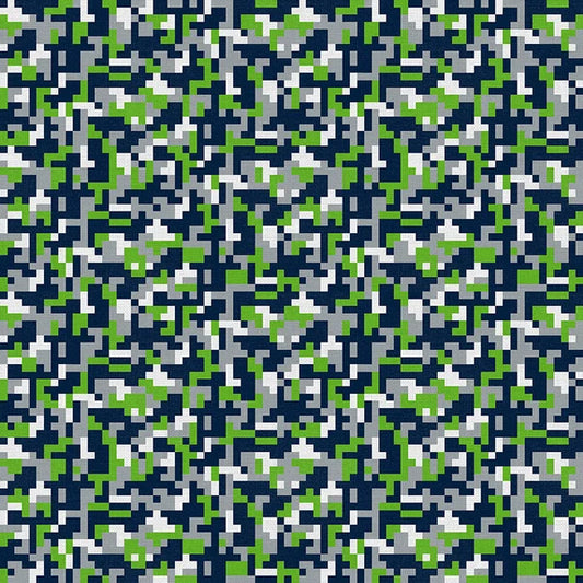 Evergreen Endzone Seattle Football Camo Green Blue Paintbrush Studios Cotton Fabric PBS-120-26840