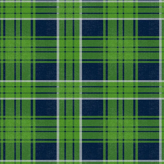 Evergreen Endzone Seattle Football Plaid Green Blue Paintbrush Studios Cotton Fabric PBS-120-26839