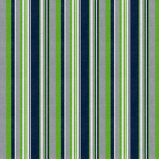 Evergreen Endzone Seattle Football Spirit Stripe Green Blue Paintbrush Studios Cotton Fabric PBS-120-26838