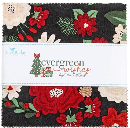Evergreen Wishes 5" Squares Stacker Traci Reed Riley Blake Designs Cotton Fabric RB-5-17810-42