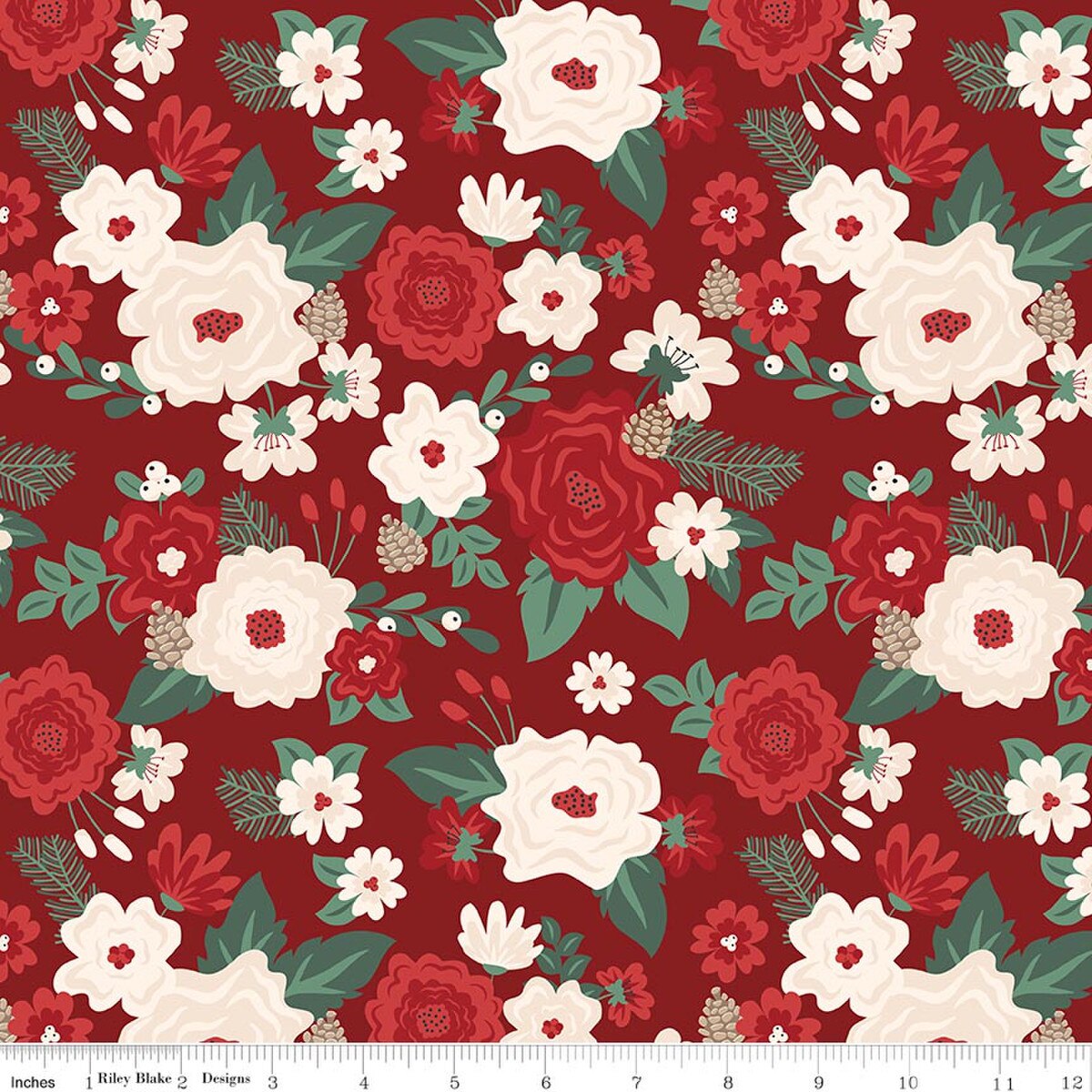 Evergreen Wishes Main Red Traci Reed Riley Blake Designs Cotton Fabric RB-C17810-RED