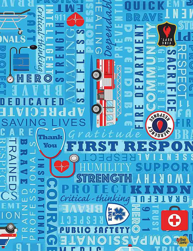 Everyday Heroes First Responder Blue Timeless Treasures Cotton Fabric