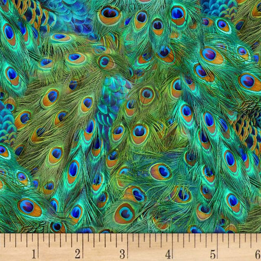 Exotica Packed Feathers Multi Elizabeth's Studio Cotton Fabric