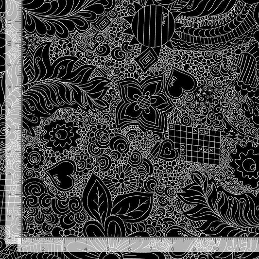 Extra Wide Backing 108" Wide back Doodle Floral Jet Timeless Treasures Cotton Fabric TT-XCHARISM-CD3840-JET