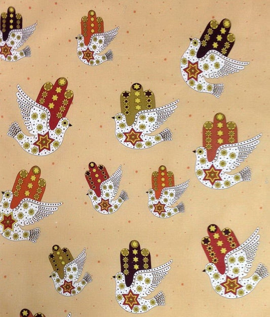 Hamsa Dove of Peace Beige Fay Nicoll Judaica Fabrics Cotton Fabric