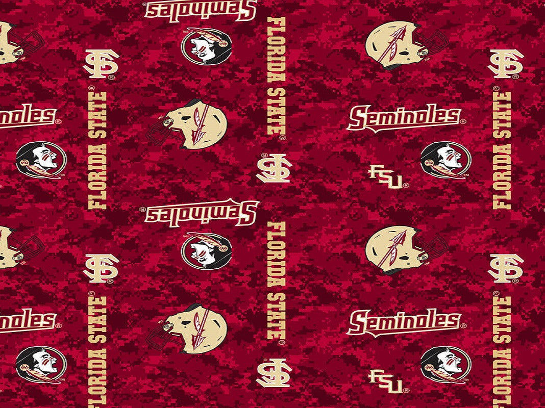 Florida State Seminoles NCAA College Digital Camo Sykel Enterprises Polyester FLEECE Fabric FSU-1122