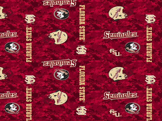 Florida State Seminoles NCAA College Digital Camo Sykel Enterprises Polyester FLEECE Fabric FSU-1122