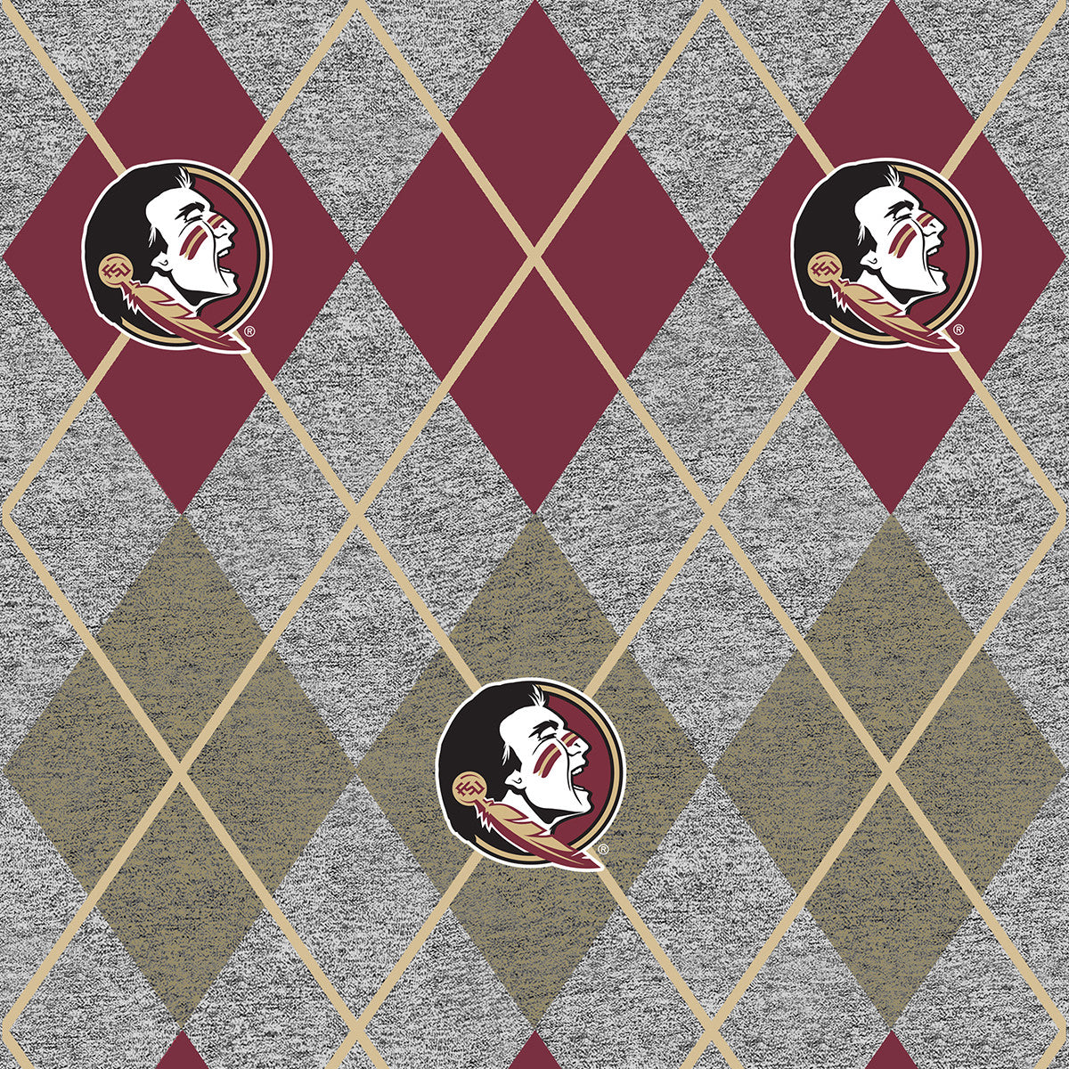 Florida State Seminoles NCAA College Heather Argyle Sykel Enterprises Polyester Fleece Fabric FSU-1148