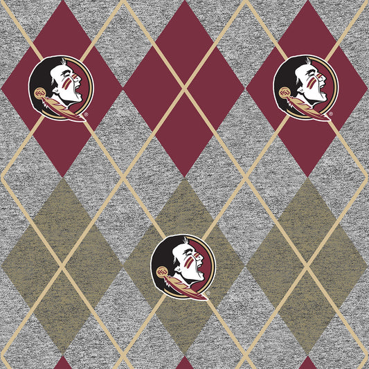 Florida State Seminoles NCAA College Heather Argyle Sykel Enterprises Polyester Fleece Fabric FSU-1148