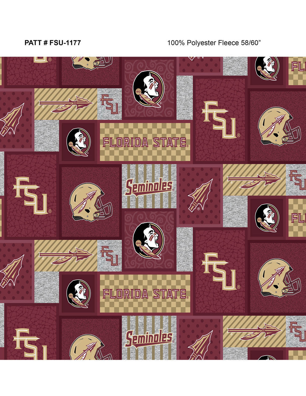 Florida State Seminoles NCAA College Patch Sykel Enterprises Polyester Fleece Fabric FSU-1177