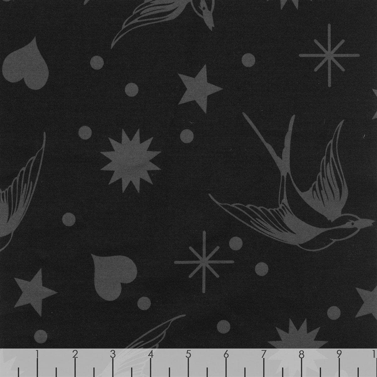 Linework Fairy Flakes Ink Black Tula Pink Free Spirit Cotton Fabric