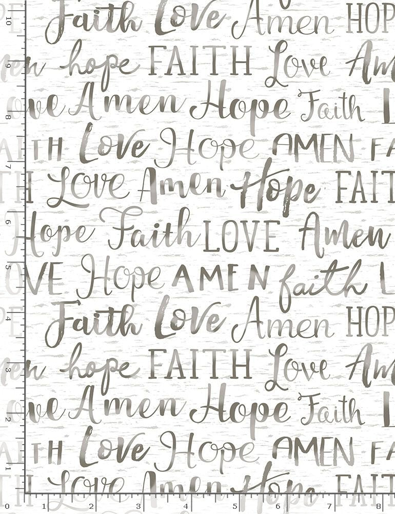 Faith Hope Love Amen Words Text Birch White Gail Cadden Timeless Treasures Cotton Fabric