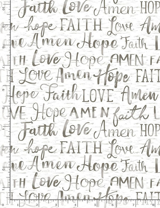 Faith Hope Love Amen Words Text Birch White Gail Cadden Timeless Treasures Cotton Fabric