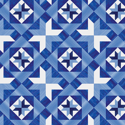 Faith, Family, Freedom Patriotic Geo Blue Nicole Decamp Benartex Cotton Fabric