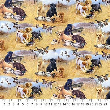 Faithful Friends Dogs and Ducks Allover Prairie Beige Northcott Fabrics Cotton Fabric