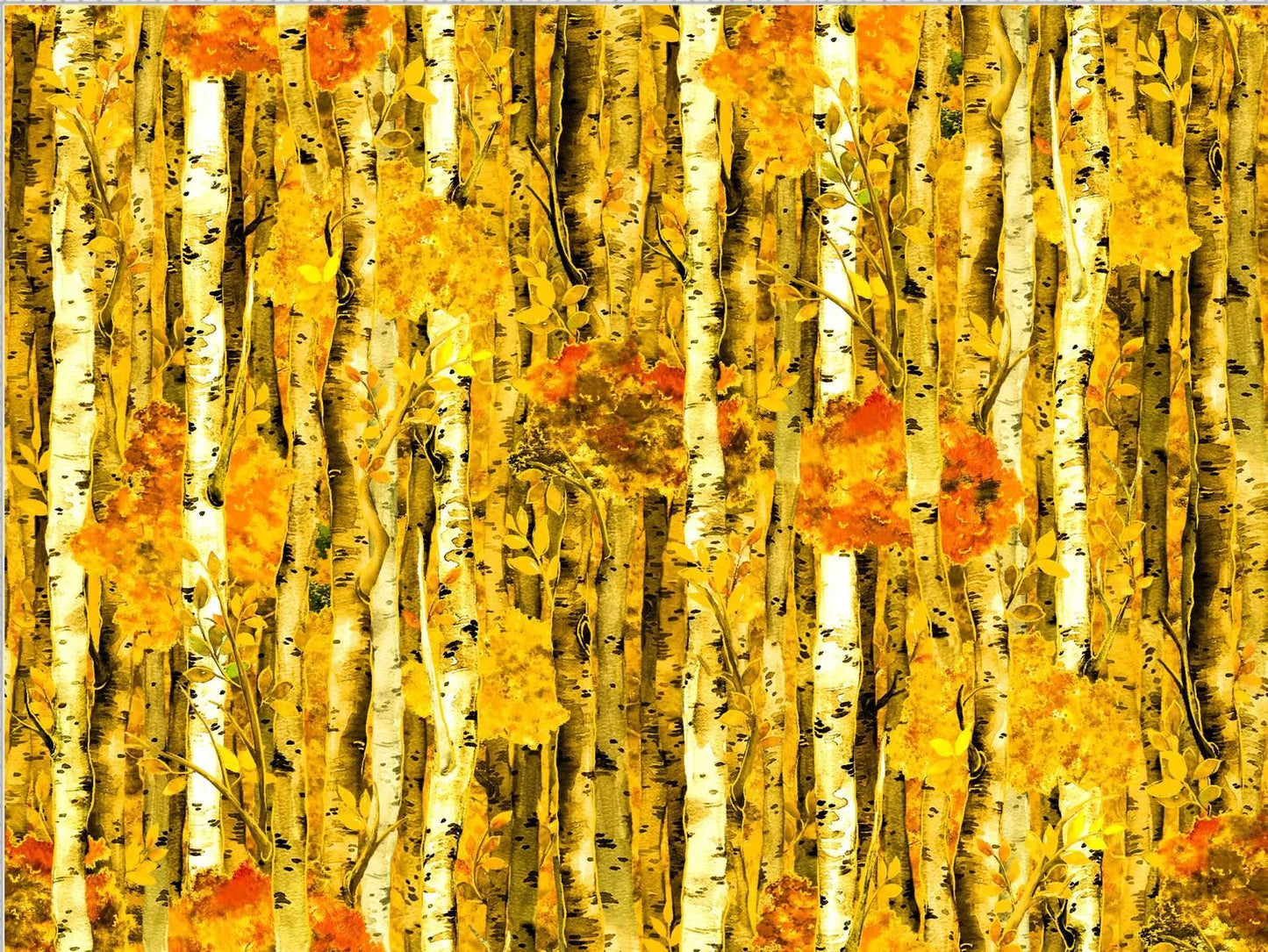 Fall Classic Birch Trees Gold Oasis Fabrics Cotton Fabric