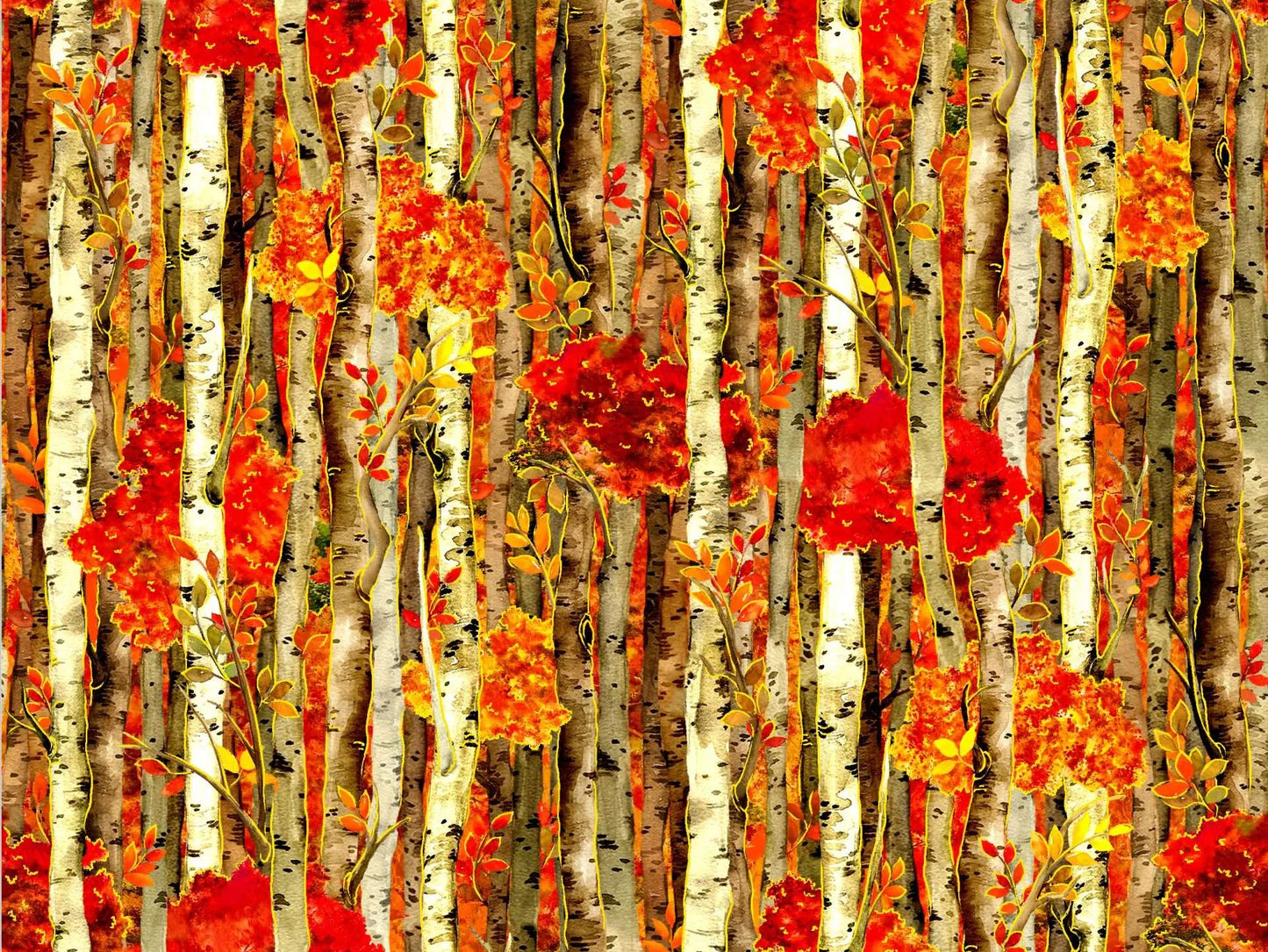 Fall Classic Birch Trees Orange Oasis Fabrics Cotton Fabric