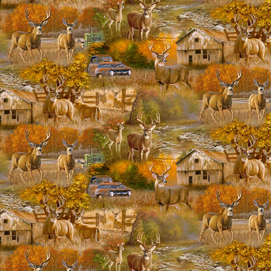 Fall Country Deer Scenic David Textiles Cotton Fabric